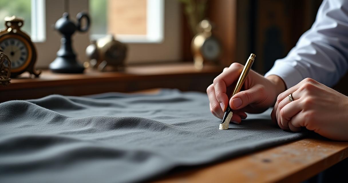 Sarto artigiano al lavoro su un abito da uomo